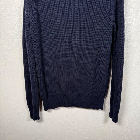 J.Crew Sweater Men's Large Suede Shoulder Patch Blue Woodsman Military Knit - Picture 12 of 12